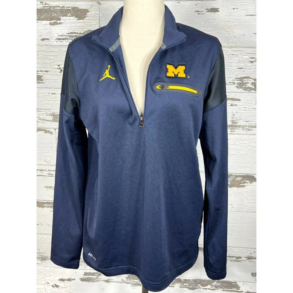 NIKE AIR JORDAN Michigan Wolverines 1/4 Zip Dri-Fit Pullover Men's Sz S NWOT